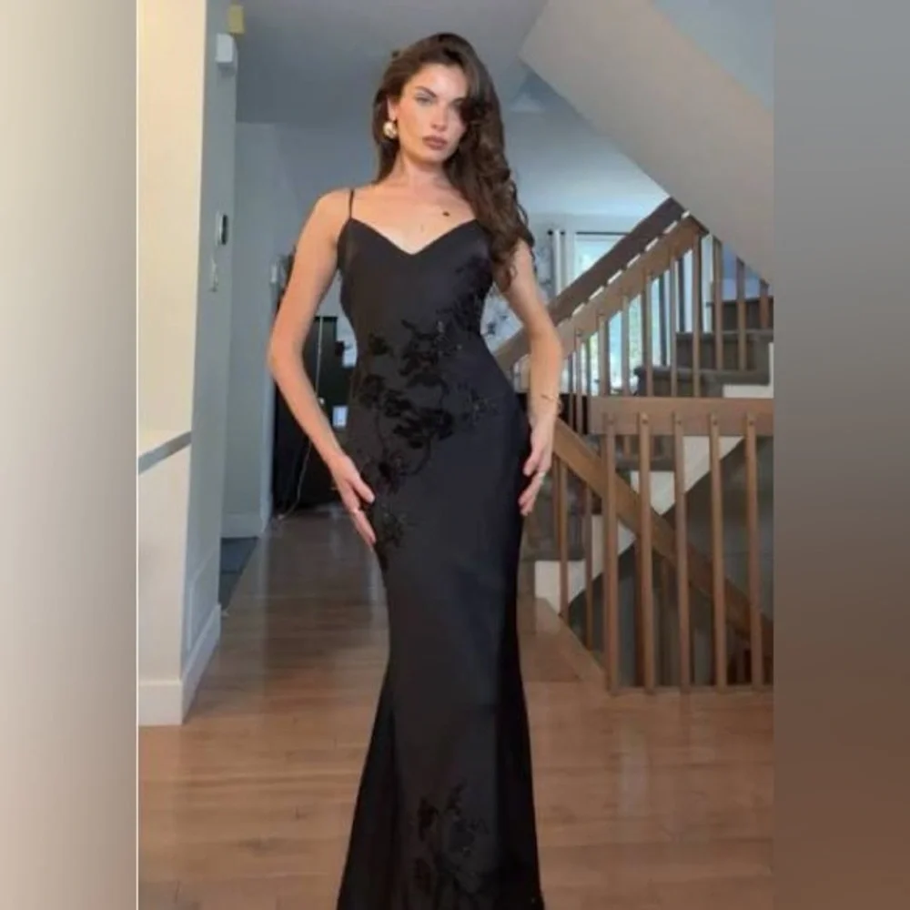 House of CB ANASTELLE Black Hand Beaded Embellished Satin Maxi Dress NWT - Picture 5 of 11